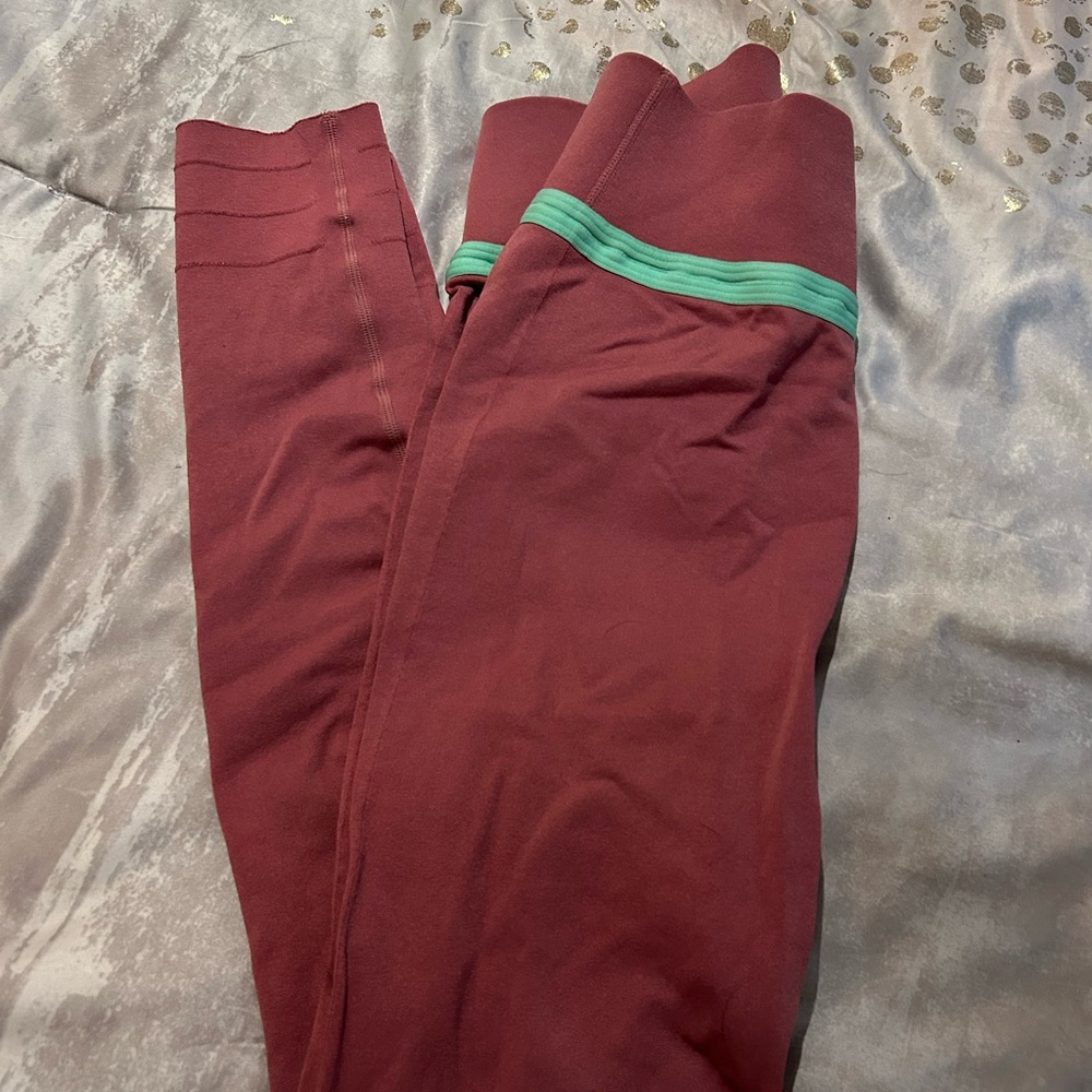 Pink Leggings with Green Stripe